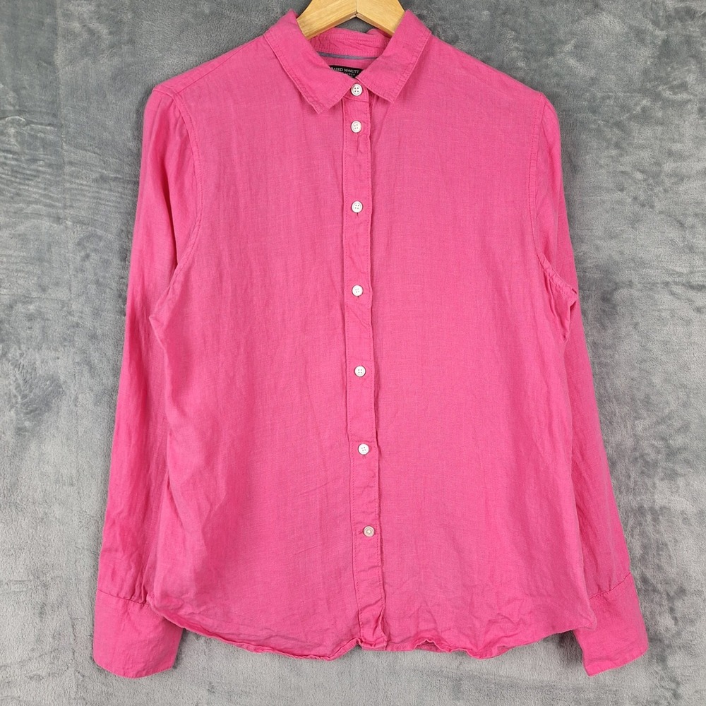 J Crew Top 8 Pink Baird McNutt Irish Linen Slim Minimalist Preppy Button Down